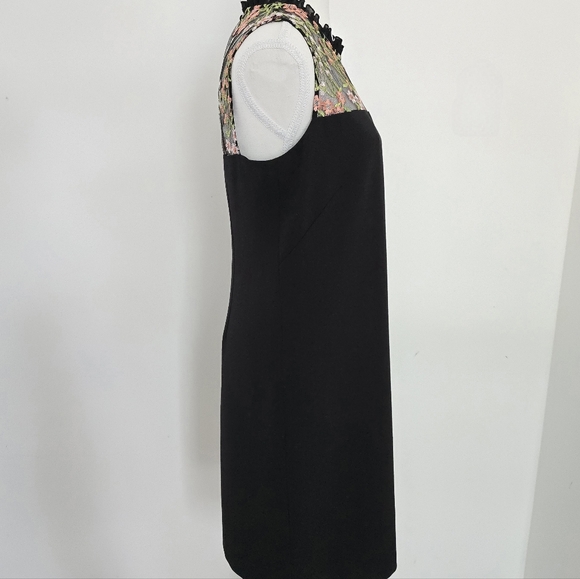 Karl Lagerfeld Paris Embroidered Floral Neckline Black Dress - Picture 4 of 10